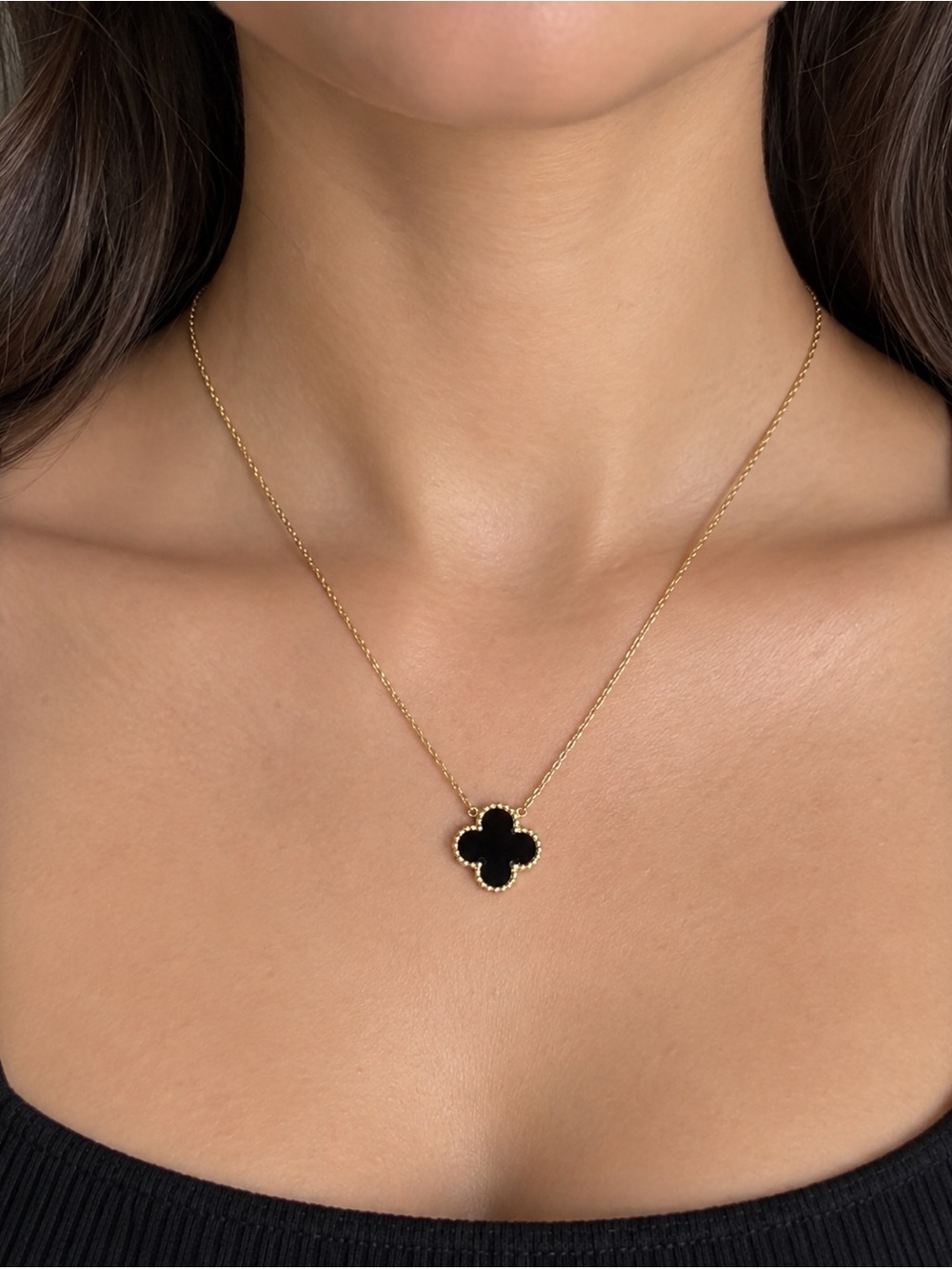 925 Sterling Silver Gold-Tone Black Clover Pendant Necklace 16–18 inches NEW
